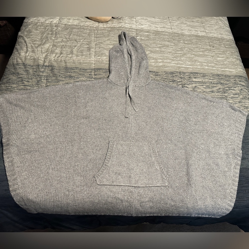 Martha Stewart Gray Hooded Poncho Sweater